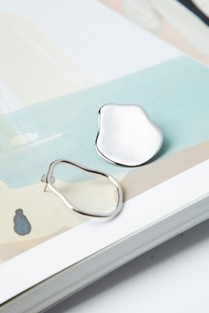 Battered Silver Oval Earring